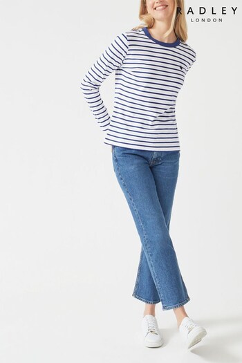 Radley London Blue Linden Gardens Stripe Long Sleeve Striped T-Shirt With Embroidered Detail (A79808) | £60