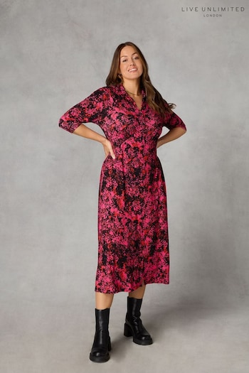 Live Unlimited Petite Pink Floral Print Jersey Empire Seam Shirt Dress (A81712) | £59