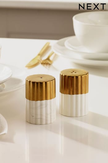 Gold/Marble Valencia Salt and Pepper Shaker Set (A82187) | £10