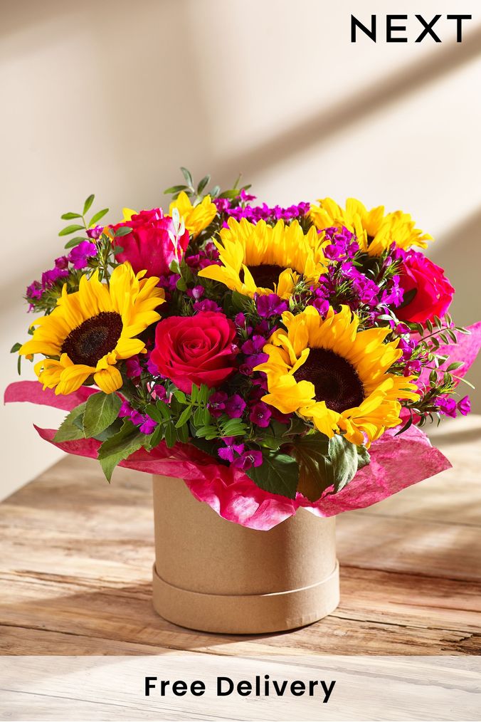 Bright Sunflower Fresh Flower Bouquet in Hatbox (A82255) | £32