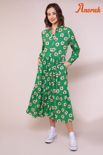 Anorak Green Posy Ecovero Midi Shirt Dress (A82416) | £89