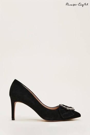 Phase Eight Black Jewel Front Bow Court Shoes (A82545) | £119