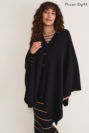 Phase Eight Ribbed Button Black Poncho (A82549) | £75