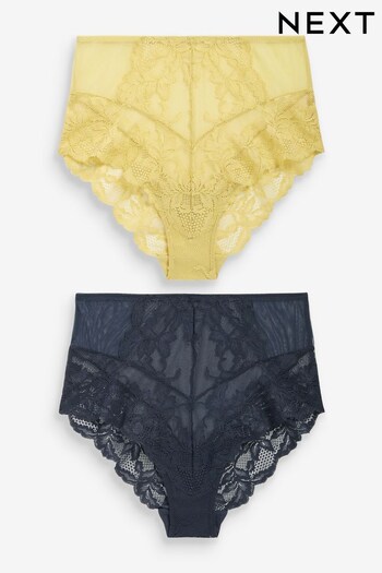Green/Navy Blue High Rise Lace Knickers 2 Pack (A82741) | £18