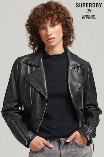 Superdry Black Leather Biker Jacket (A82752) | £230