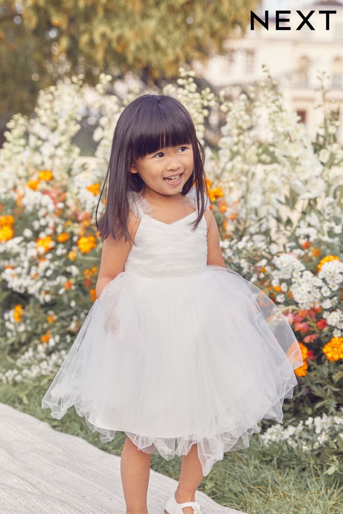 Ivory Cream Embellished Tulle Bridesmaid Dress (3mths-8yrs) (A82782) | £52 - £56