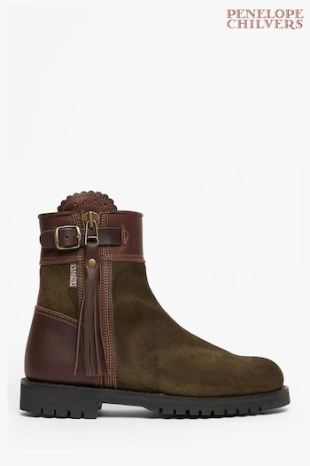Waterproof Suede Inclement Cropped Tassel Boots shoe-care in Seaweed/Conker (A82835) | £349