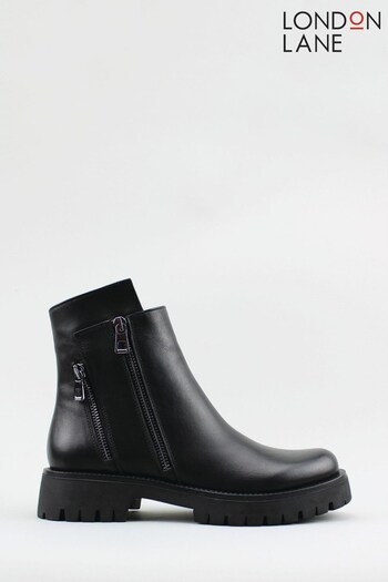 London Lane Black Style Balham. Premium Leather Ankle Boots (A83119) | £70