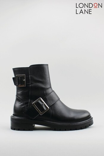 London Lane Black Style Finchley. Leather Biker Ankle Boots (A83123) | £90