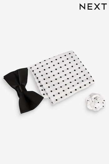 Black/White Spot Bow Tie, Pocket Square And Pin Set (A83351) | £18