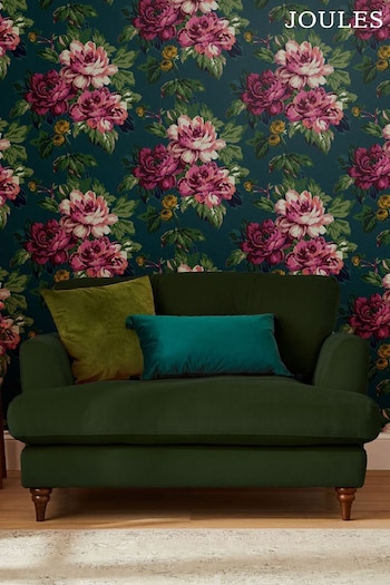 Joules Peacock Blue Invite Floral Wallpaper Wallpaper (A83664) | £48