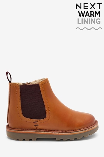 Tan Brown Standard Fit (F) Warm Lined Leather Chelsea Lace Boots (A84083) | £30 - £36