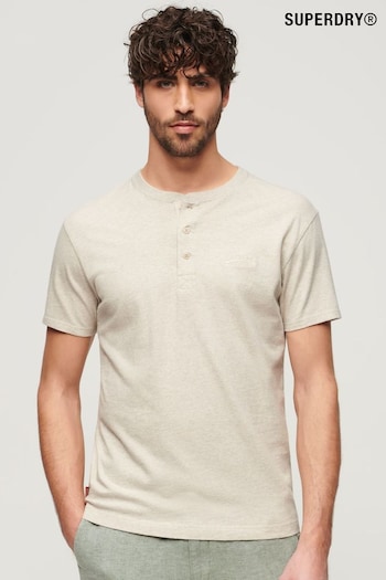 Superdry Cream Organic Cotton Cream Embroidered Henley Top (A84586) | £27