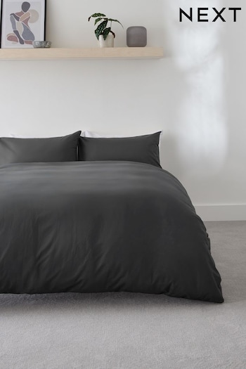Charcoal Grey Easy Care Polycotton Plain Duvet Cover and Pillowcase Set (A85124) | £10 - £27