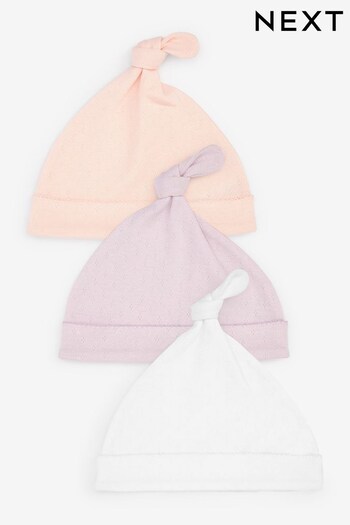 White/Pink/Lilac Purple Pointelle Baby Tie Top Hats 3 Pack (0-18mths) (A85194) | £6.50