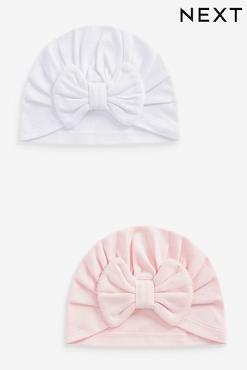 Pink/White Big Bow 2 Pack Baby Turbans (0mths-2yrs) (A85197) | £5.50