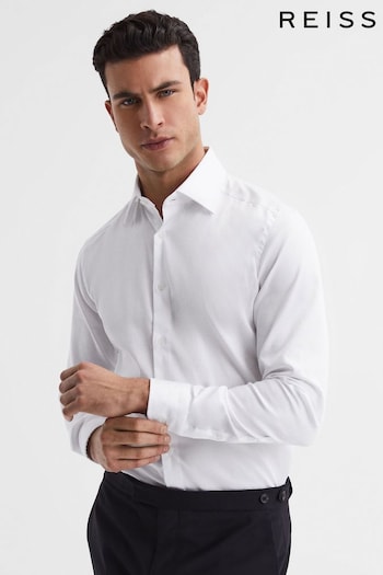 Reiss White Frontier Cotton Satin Stretch Slim Fit Shirt (A85338) | £78