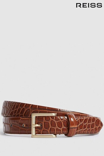 Reiss Caramel Molly Leather Croc Embossed Belt (A85478) | £50