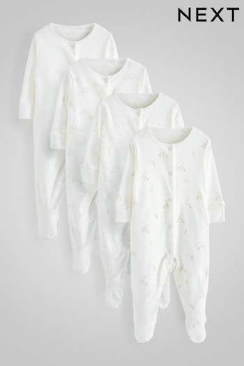 Delicate White 4 Pack Baby Printed Long Sleeve Sleepsuits (0-2yrs) (A85584) | £18 - £20