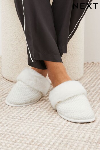 Cream Knitted Mule Slippers (A85657) | £18