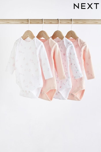 Pink/White Bunny 4 Pack Baby Long Sleeve Bodysuits (A85744) | £11 - £13