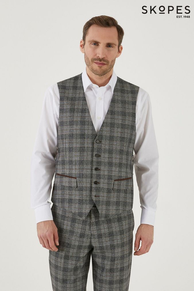 Grey blue check waistcoat new arrivals