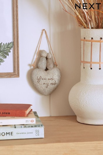 Wooden Grey Hanging Heart With White Detail Hanging Heart -  in 2023