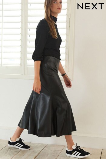 Black PU Midi Skirt (A86206) | £48