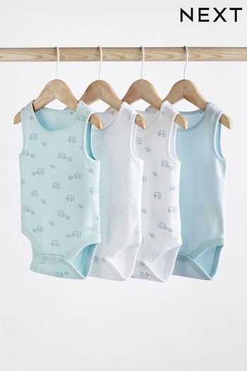 Blue/White Elephant 4 Pack Vest Baby Bodysuits (A86270) | £9 - £11