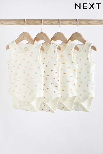 Cream Rainbow Print 4 Pack Baby Vest Bodysuits (A86316) | £4.50 - £5
