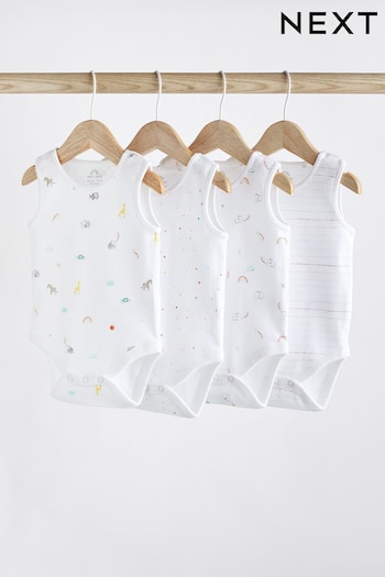 White Bright Animal 4 Pack 4 Pack Baby Vest Bodysuits (A86317) | £9 - £11