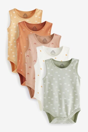 Ochre Yellow/Rust Red 5 Pack Baby Vest Bodysuits (A86318) | £14 - £18