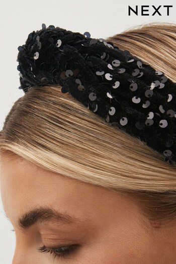 Black Sequin Knot Structured Heaband (A86415) | £10