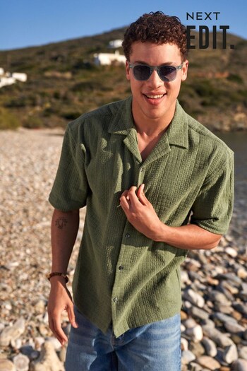 Green EDIT Short Sleeve Shirt with Cuban Collar (A86422) | £35