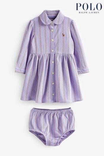 Polo Ralph Lauren Baby Purple Long Sleeve Shirt Dress (A86440) | £95