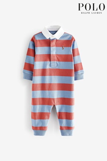 Polo Ralph Lauren Cotton Blue Rugby Polo Romper (A86442) | £75