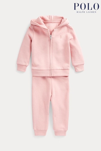 Polo Ralph Lauren Baby Pink Ruffle Tracksuit Set (A86444) | £99