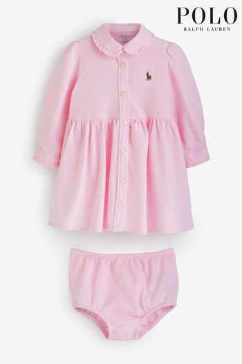 Polo Ralph Lauren Baby Pink Long Sleeve Shirt Dress (A86445) | £95