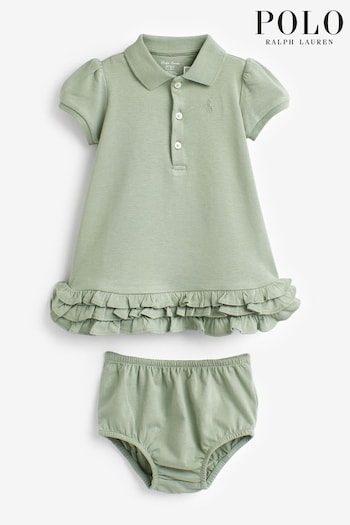 Polo kemeja Ralph Lauren Baby Green Ruffle Polo kemeja Dress (A86447) | £79