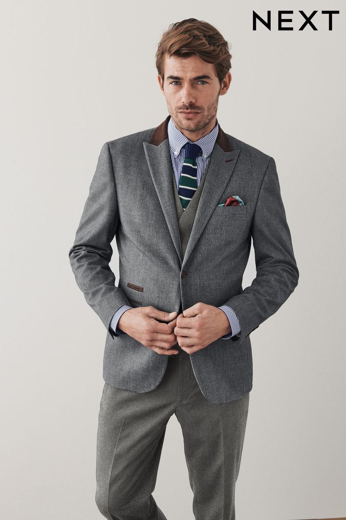 Mens Grey Tailored Fit Suits Textured Grey Suits Next UK