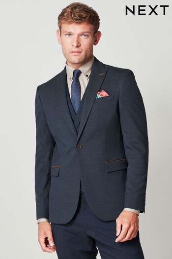 Navy Blue Trimmed Herringbone Suit Jacket (A86729) | £84