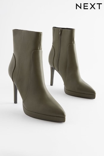 Khaki Green Forever Comfort® Point Toe Heeled Platform ADIDAS Boots (A86936) | £58