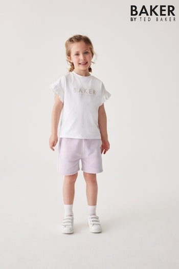 Baker by Ted Baker Lilac Purple Frilled T-Shirt and Short Set (A86964) | £28 - £34