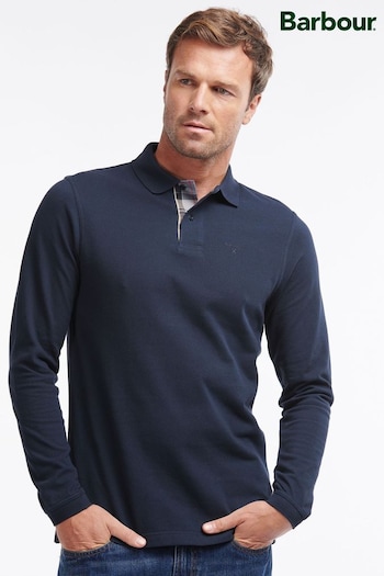 Barbour® Navy Essential Long Sleeve Sports Corte Polo Shirt (A87992) | £55