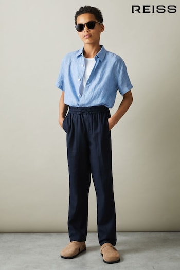 Reiss Soft Blue Holiday Junior Short Sleeve Linen Shirt (A88383) | £34