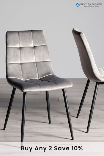 Bentley Designs Set of 2 Grey Mondrian Velvet Fabric Chairs (A88553) | £160