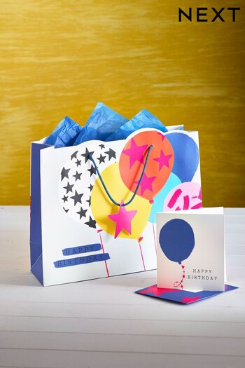 Blue Bright Balloon Gift Bag and Card Set (A88697) | £4