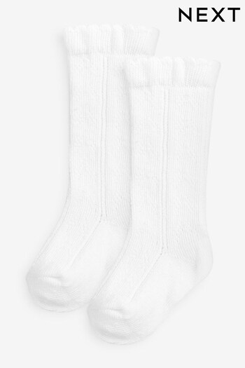 White Knee Length Baby Socks 2 Pack (0mths-2yrs) (A89268) | £4