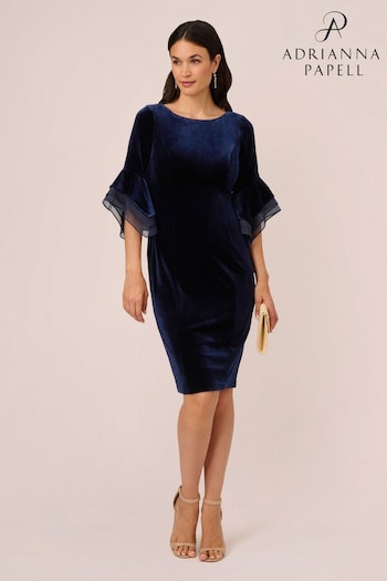 Adrianna Papell Blue Velvet Bell Sleeve Short Dress (A89309) | £149