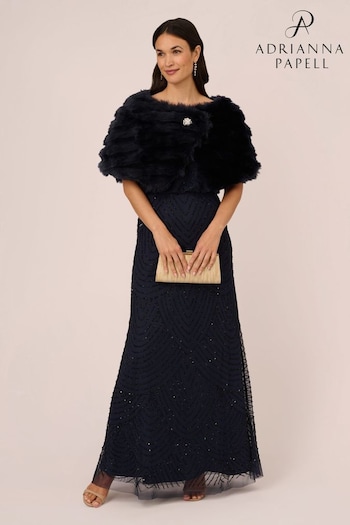 Adrianna Papell Blue Faux Fur Brooch Coverup (A89310) | £119